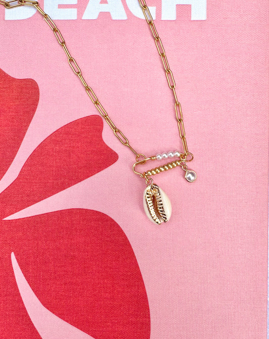 Shell Pearl Pin Necklace
